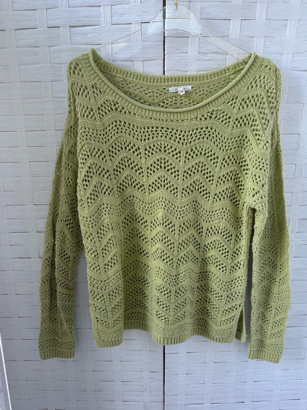 Maurices Size M Green Open-Knit Scoop Neck Long Sleeve Sweater School Office